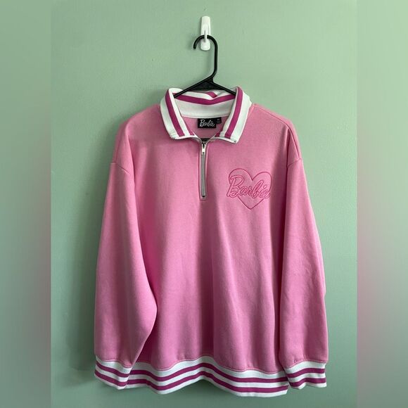 Women’s Barbie Pink Collared Sweatshirt Pull Over 1/4 Zip Size XL - Picture 1 of 7